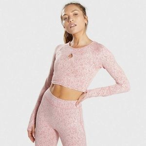 Gymshark Dry Keyhole Crop Long Sleeve Shirt Red‎ Marl Size XS